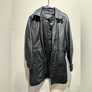 Eddie Bauer Black Leather Trench Coat
